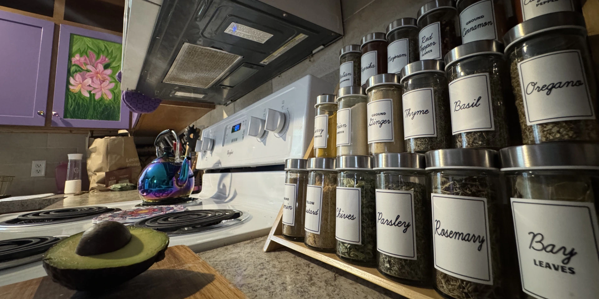 Spice rack in kitchen
